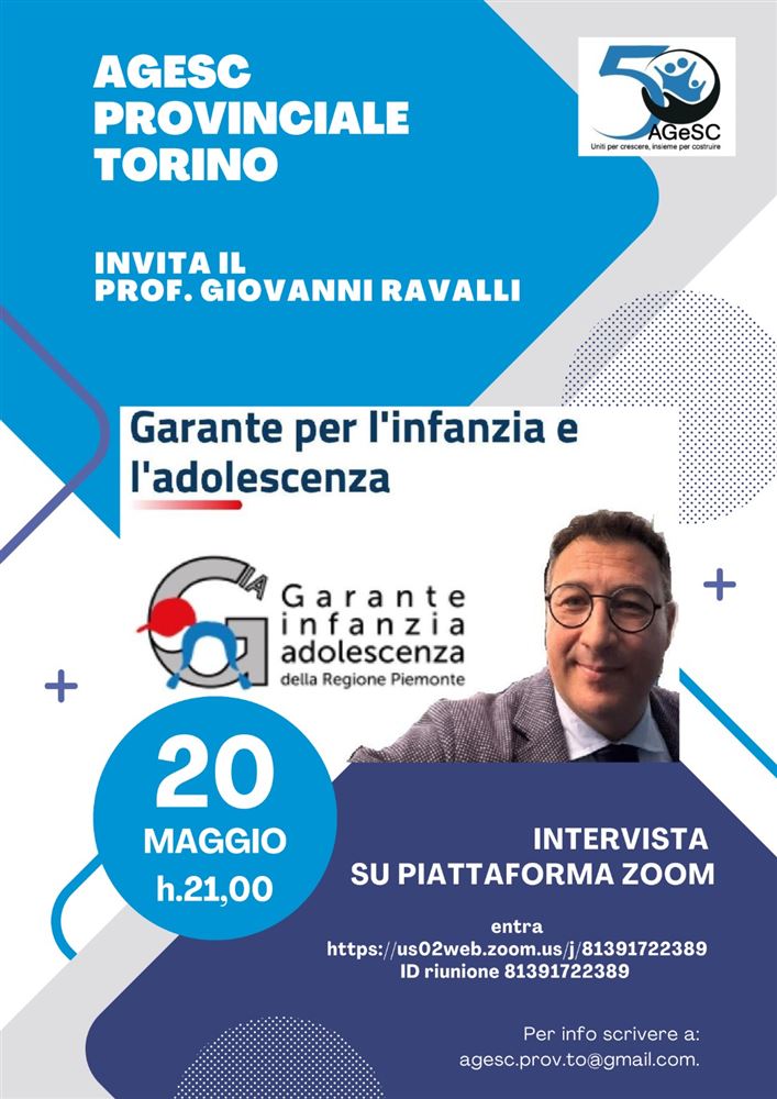 L'AGeSC intervista il Prof. Giovanni Ravalli, Garante per l'Infanzia e l'Adolescenza della Regione Piemonte