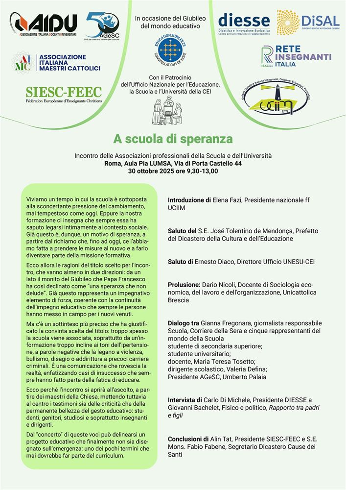 "A SCUOLA DI SPERANZA" - Incontro delle Associazioni professionali della Scuola e dell'Università