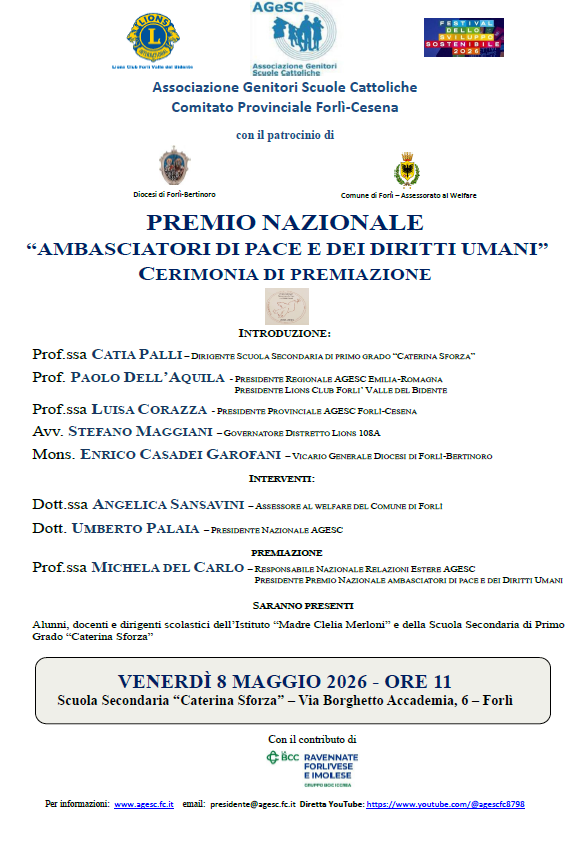 Cerimonia finale Premio “Ambasciatori di pace e dei diritti umani”